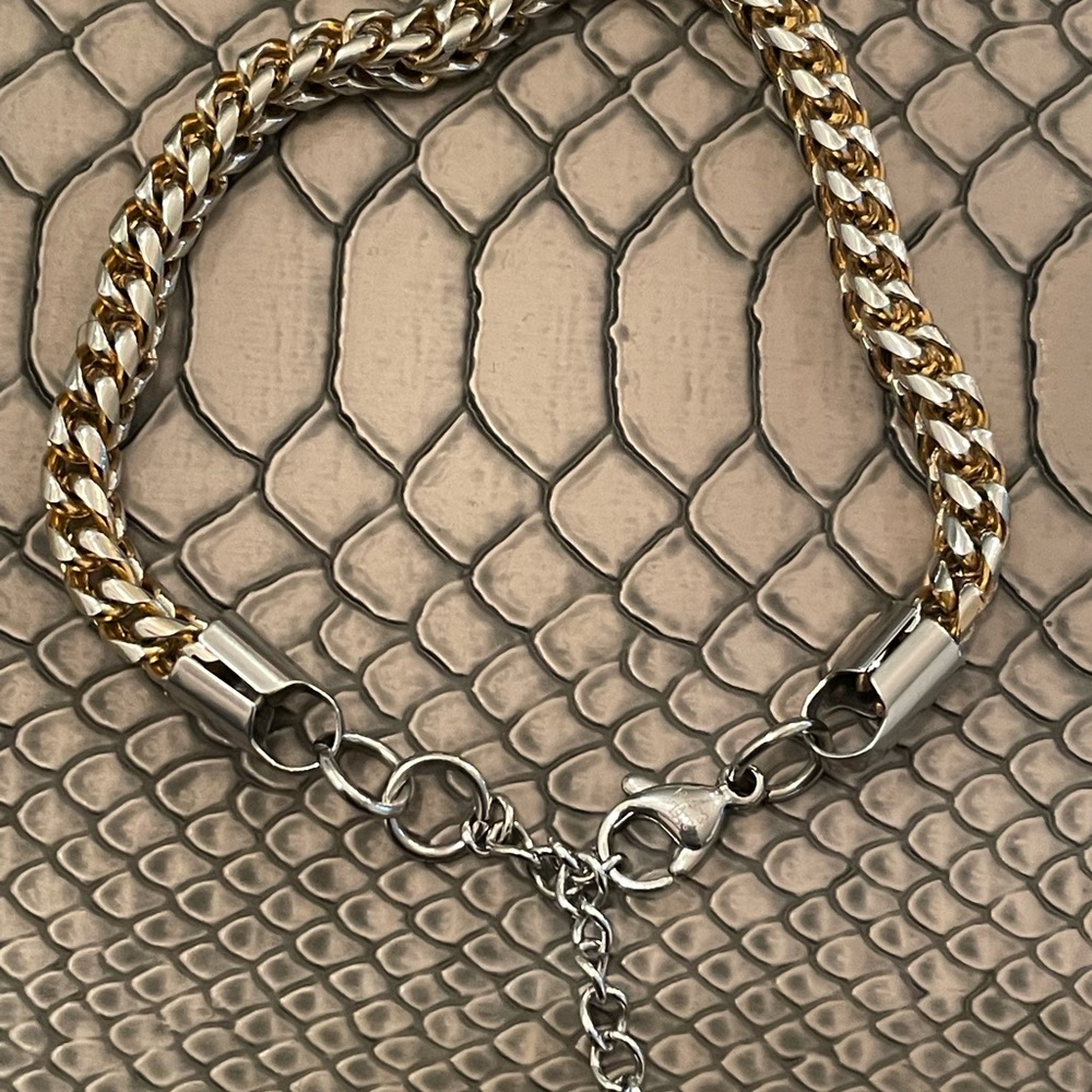 NEW!! Two-tone 9 1/2 inch long stainless steel adjustable bracelet
